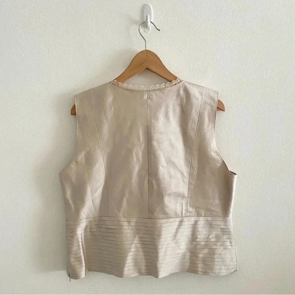 Oleg Cassini 3 Piece Suit Set 100% Silk Blazer Skirt Top Tan - Picture 13 of 14